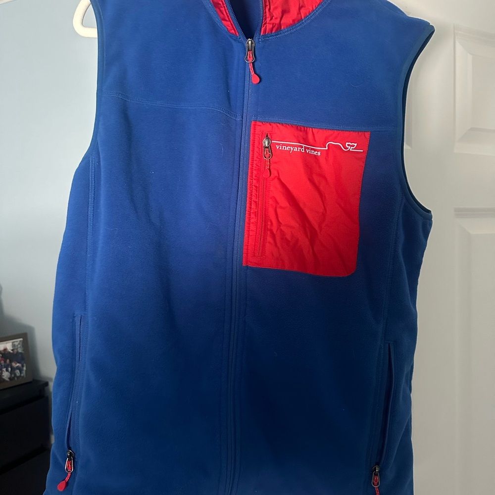 Vineyard Vines Blue Fleece Vest with Red Accent